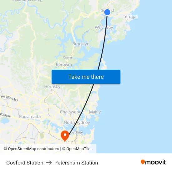 Gosford Station to Petersham Station map