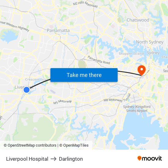 Liverpool Hospital to Darlington map