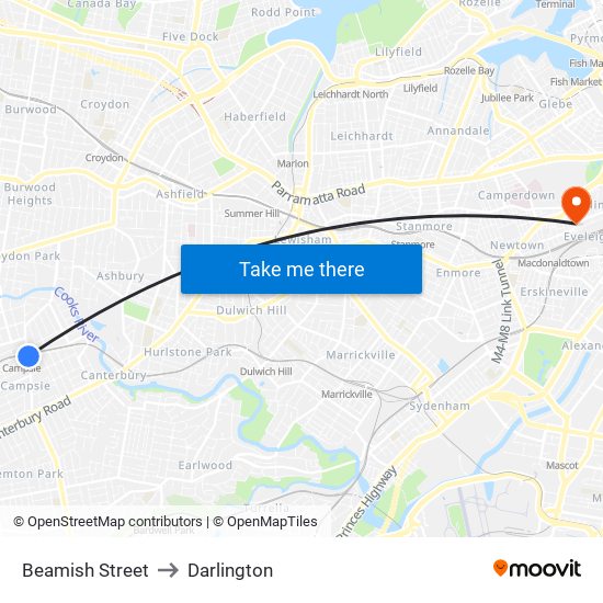 Beamish Street to Darlington map