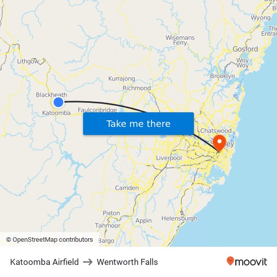 Katoomba Airport to Wentworth Falls map