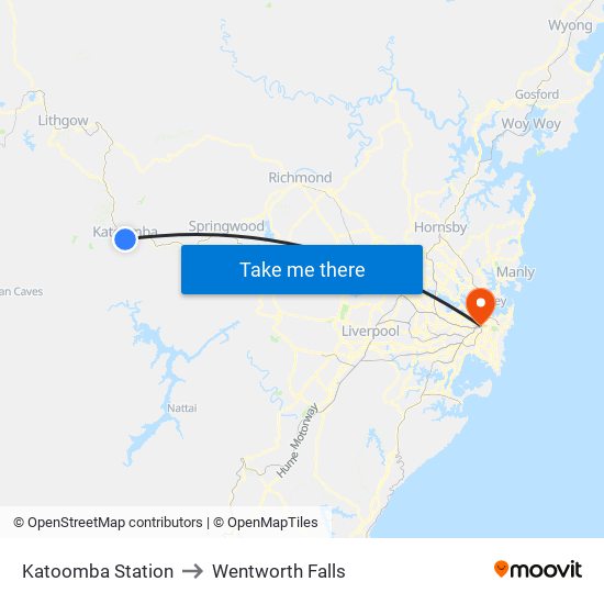 Katoomba Station to Wentworth Falls map