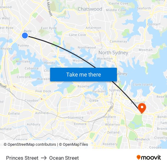 Princes Street to Ocean Street map