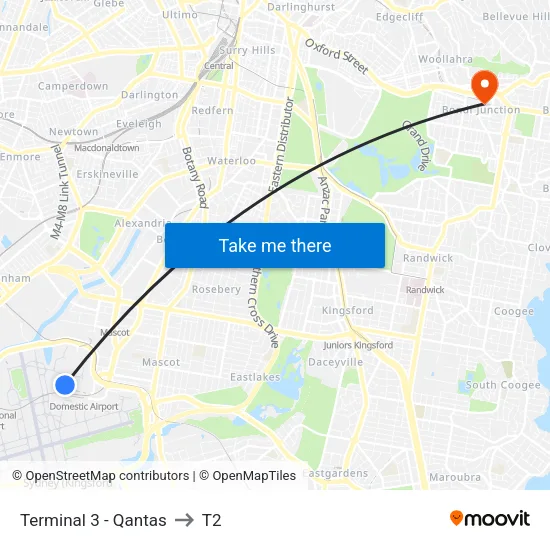 Terminal 3 - Qantas to T2 map