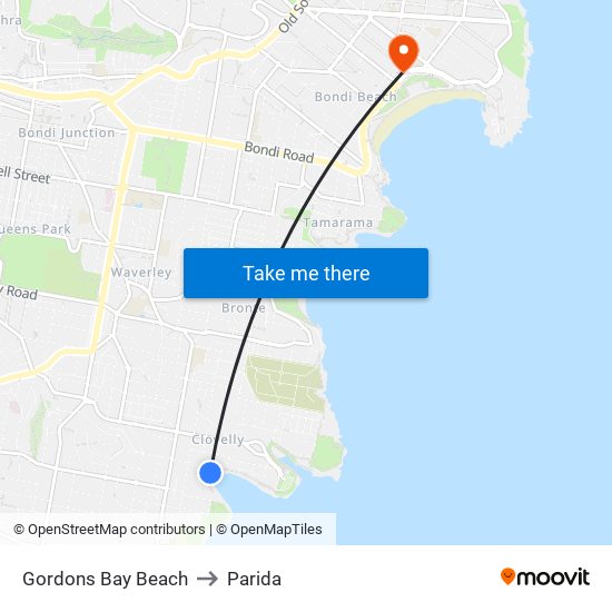 Gordons Bay Beach to Parida map