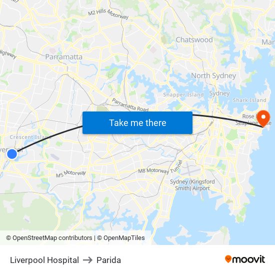 Liverpool Hospital to Parida map