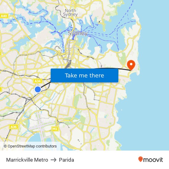 Marrickville Metro to Parida map