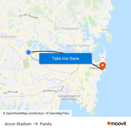 Stadium Australia to Parida map