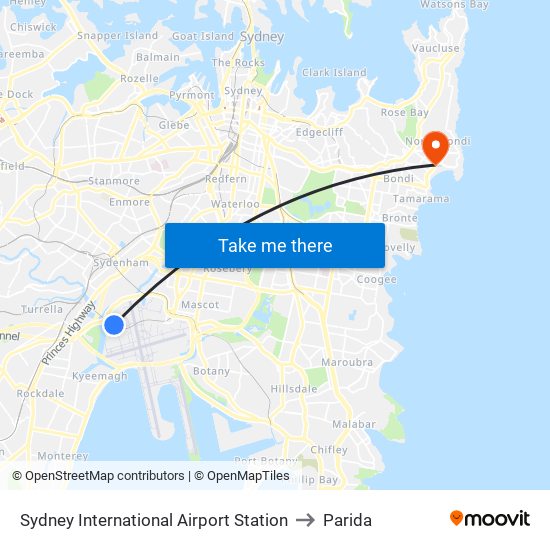 Sydney International Airport Station to Parida map