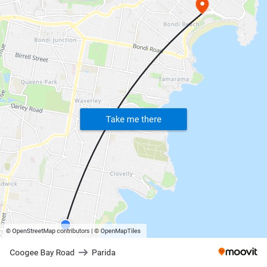 Coogee Bay Road to Parida map