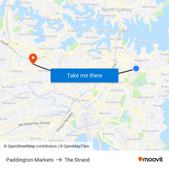 Paddington Markets to The Strand map