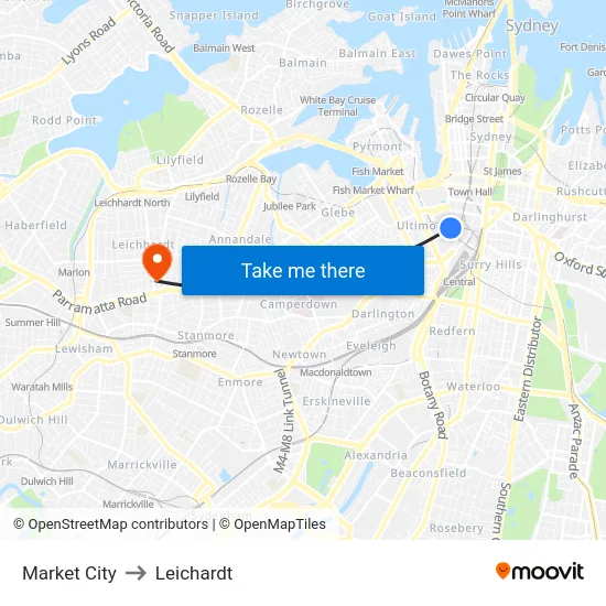 Market City to Leichardt map