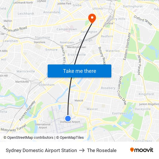 Sydney Domestic Airport Station to The Rosedale map