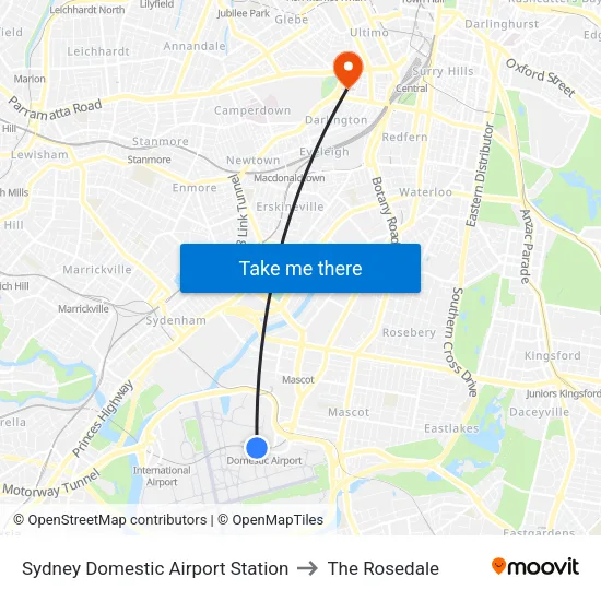 Sydney Domestic Airport Station to The Rosedale map