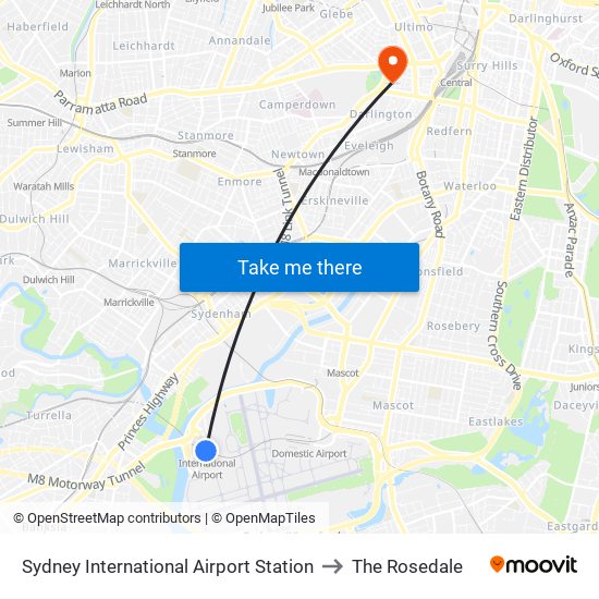 Sydney International Airport Station to The Rosedale map