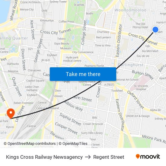 Kings Cross Railway Newsagency to Regent Street map