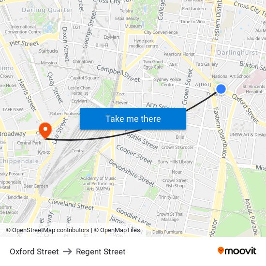 Oxford Street to Regent Street map