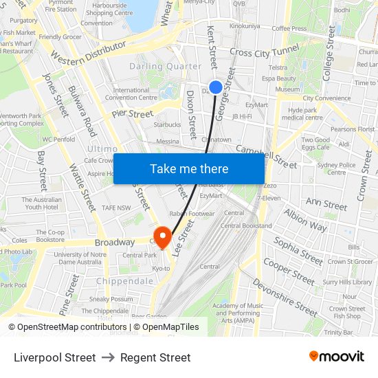 Liverpool Street to Regent Street map