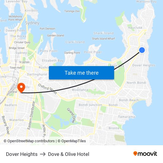 Dover Heights to Dove & Olive Hotel map