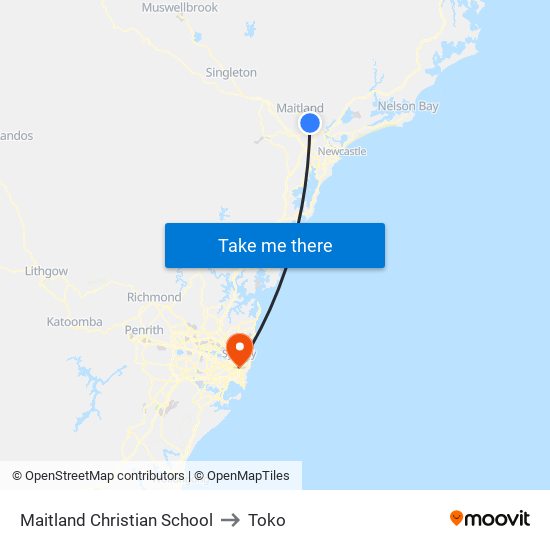 Maitland Christian School to Toko map