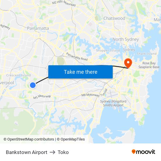 Bankstown Airport to Toko map