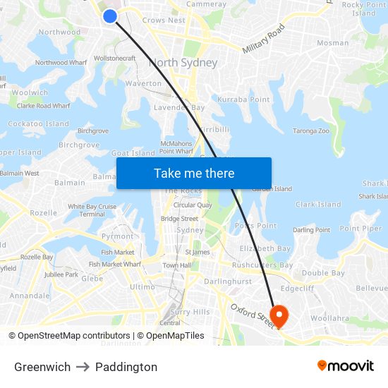 Greenwich to Paddington map