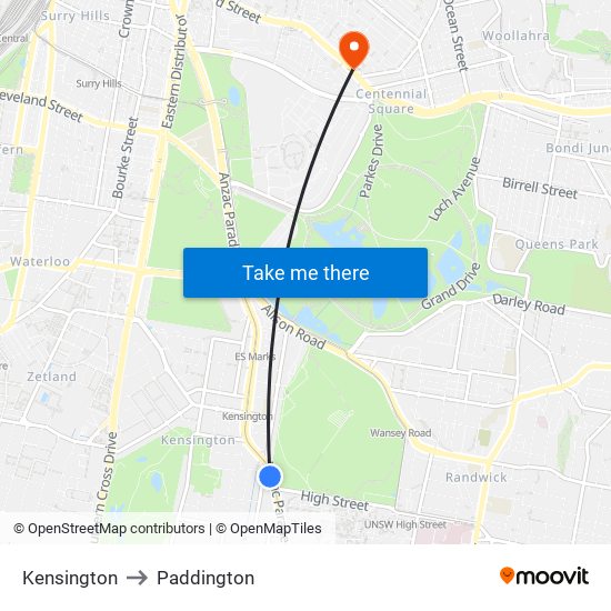 Kensington to Paddington map