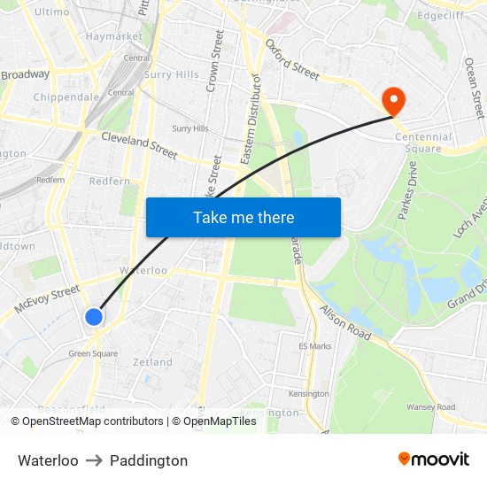 Waterloo to Paddington map