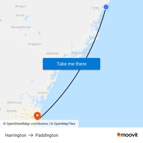 Harrington to Paddington map