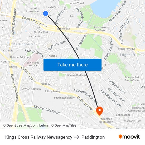 Kings Cross Railway Newsagency to Paddington map
