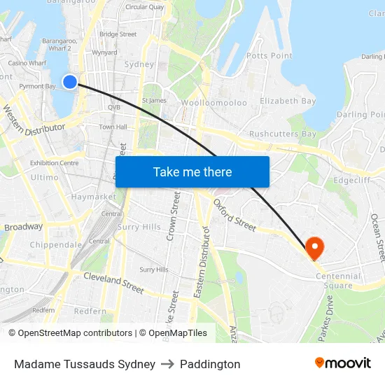 Madame Tussauds Sydney to Paddington map