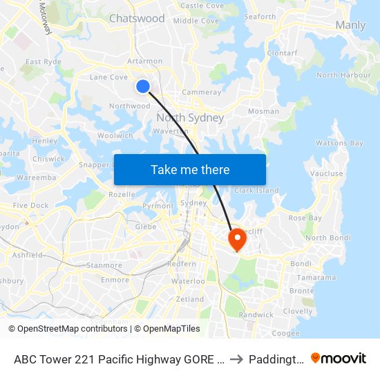 ABC Tower 221 Pacific Highway GORE HILL to Paddington map