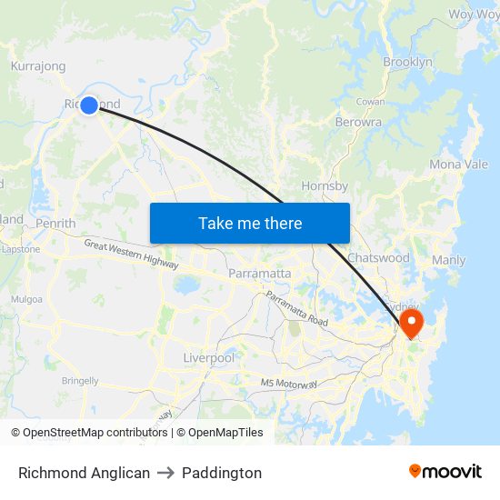 Richmond Anglican to Paddington map