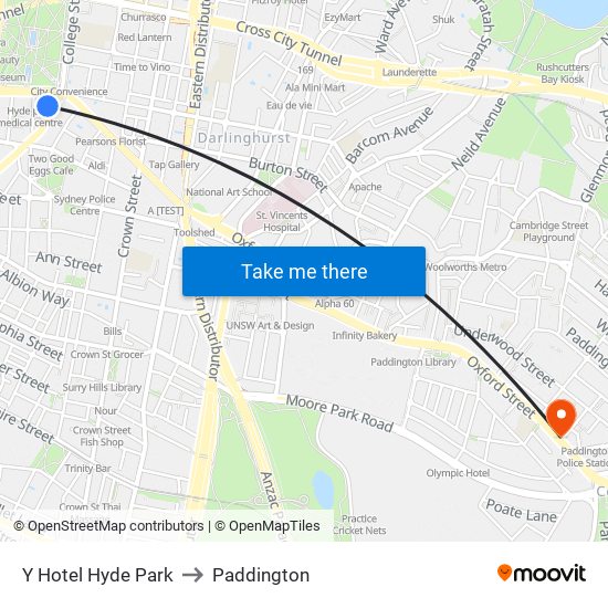 Y Hotel Hyde Park to Paddington map
