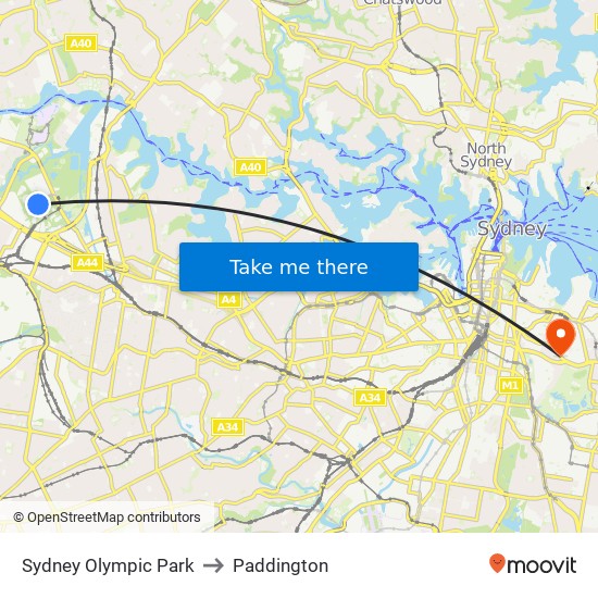 Sydney Olympic Park to Paddington map