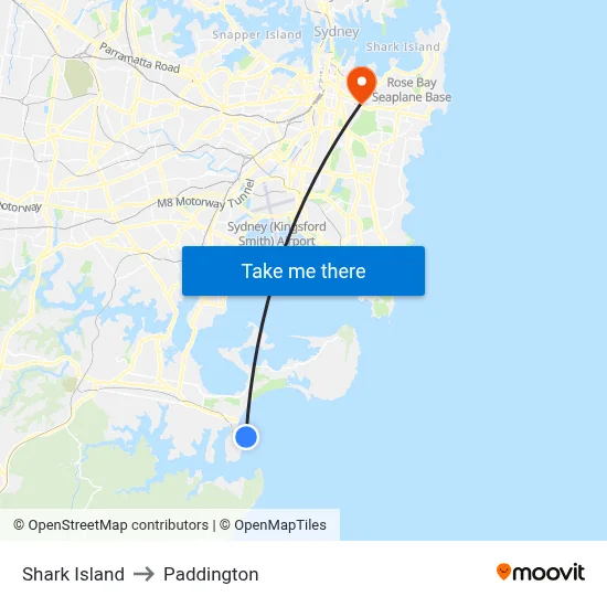 Shark Island to Paddington map