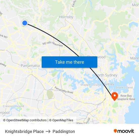 Knightsbridge Place to Paddington map