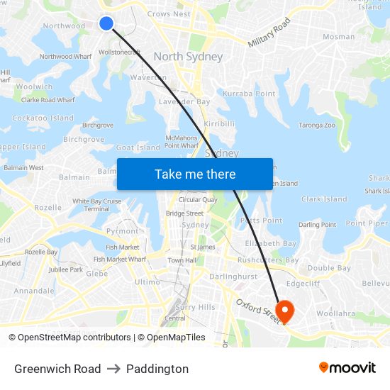 Greenwich Road to Paddington map