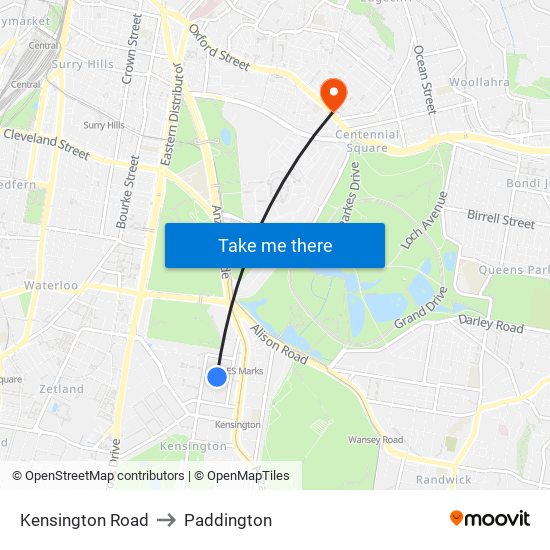 Kensington Road to Paddington map
