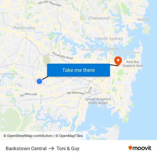 Bankstown Central to Toni & Guy map