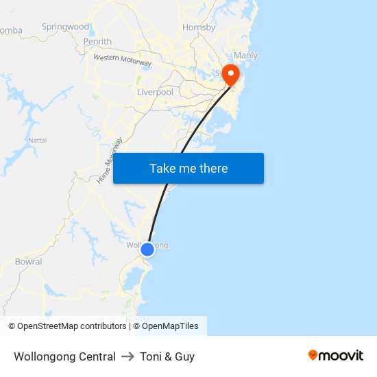 Wollongong Central to Toni & Guy map