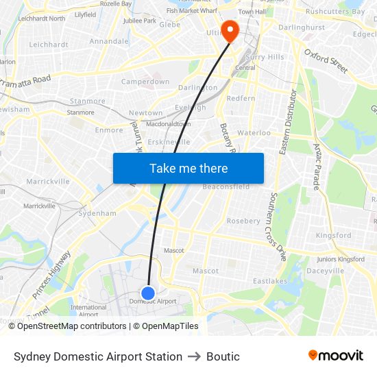 Sydney Domestic Airport Station to Boutic map