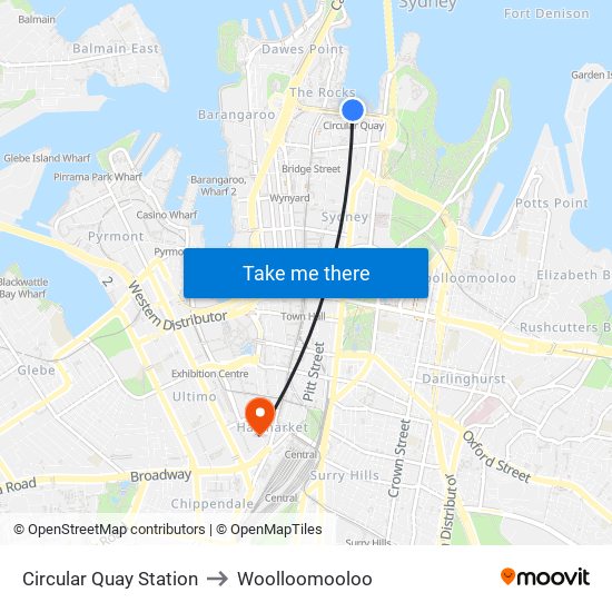 Circular Quay Station to Woolloomooloo map