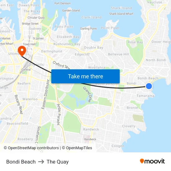 Bondi Beach to The Quay map