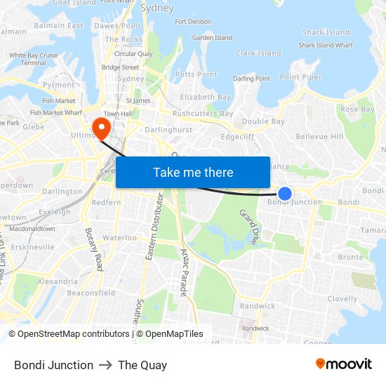 Bondi Junction to The Quay map