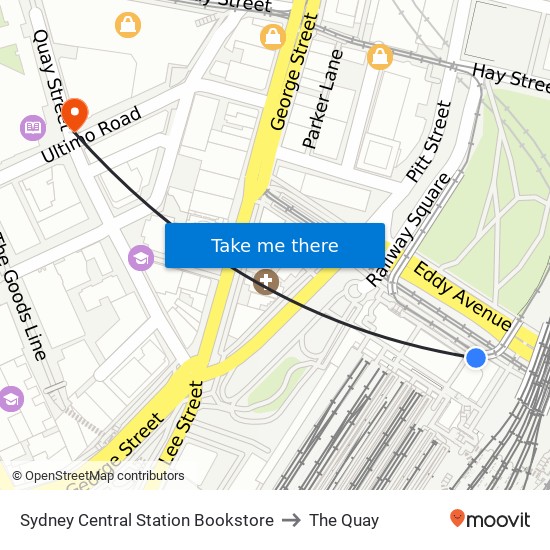 Sydney Central Station Bookstore to The Quay map