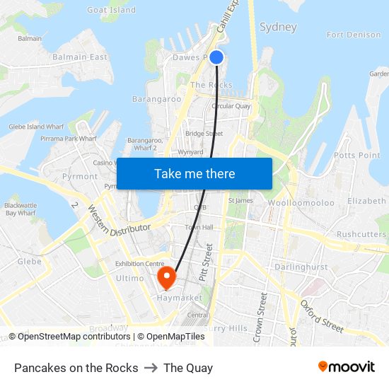 Pancakes on the Rocks to The Quay map