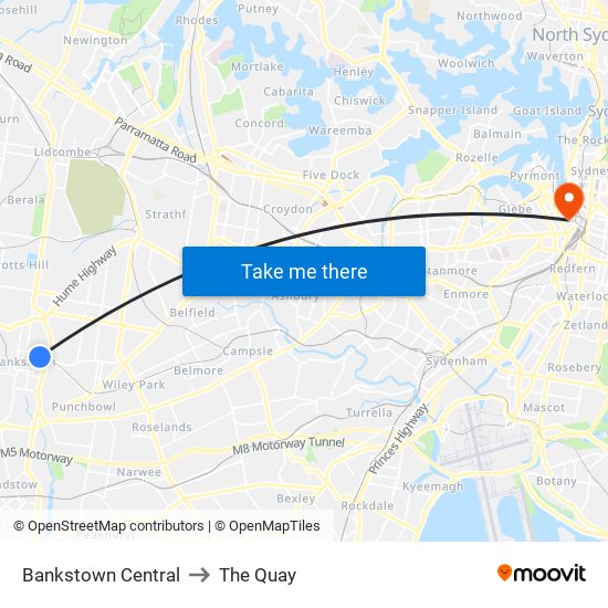Bankstown Central to The Quay map