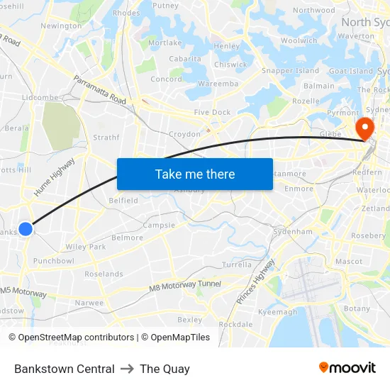 Bankstown Central to The Quay map
