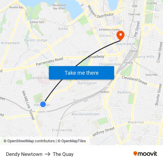 Dendy Newtown to The Quay map