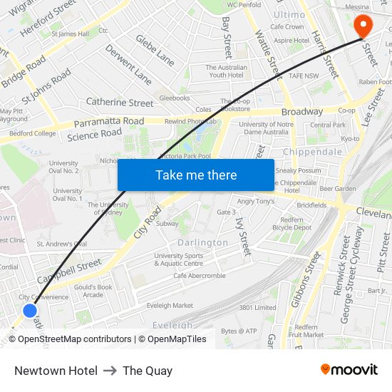 Newtown Hotel to The Quay map